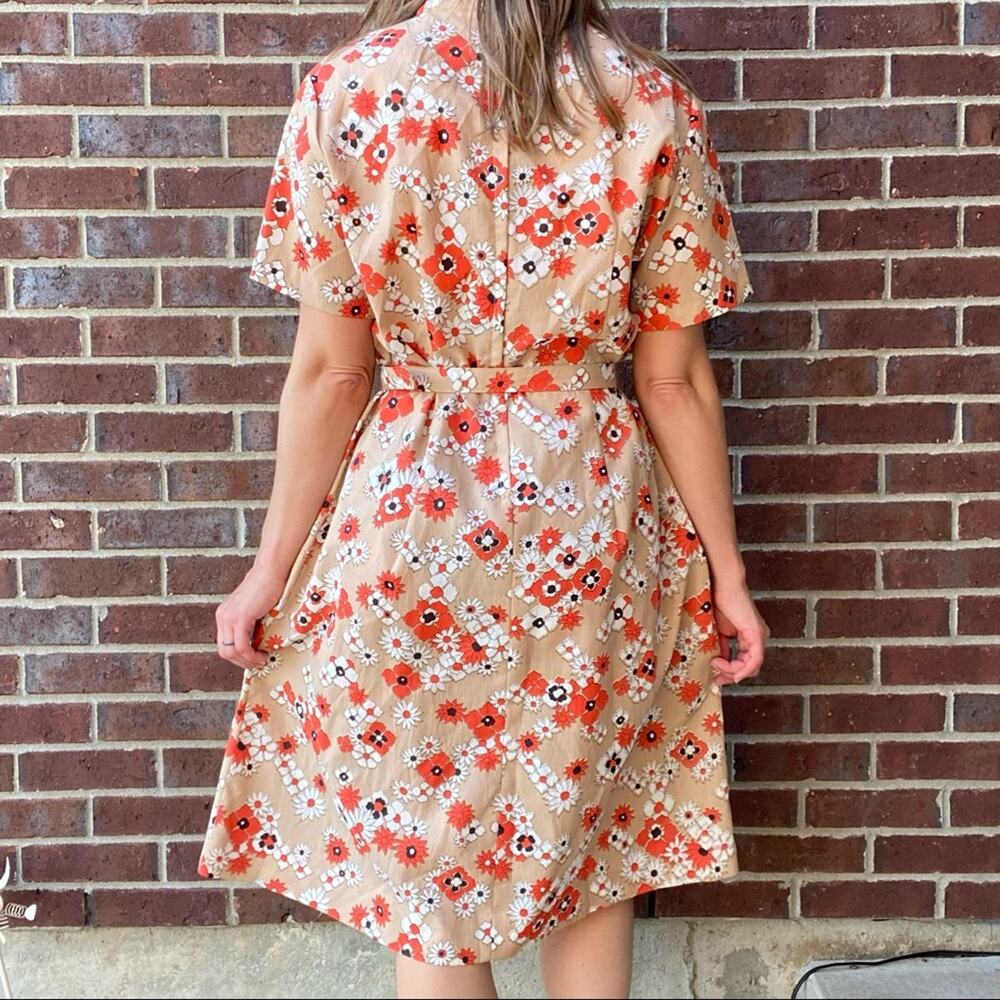 Vintage retro 60s/70s belted floral tie neck fit flare dress small medium - Picture 5 of 9